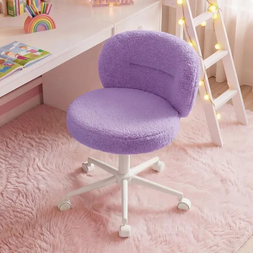 Miniatura 11 de Homkdom Silla de escritorio redonda pequeña, silla de tocador sin brazos con ruedas, altura ajustable y giratoria de 360°, bonita silla de Negro