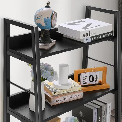 Miniatura 4 de BATHWA Estantería para libros de 5 niveles, estantería industrial de madera abierta y metal, estante de escalera de madera de 59 pulgadas de alto