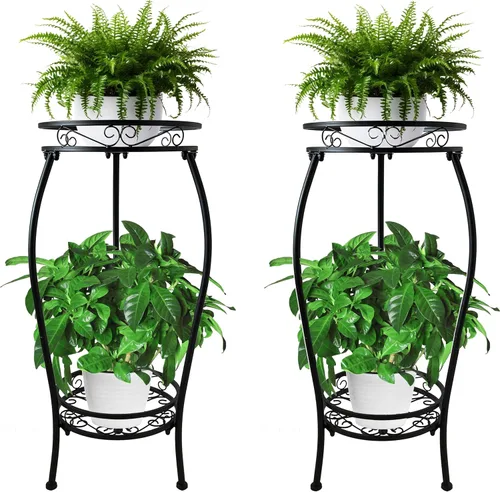 Miniatura 8 de CASIMR - Soporte para plantas de 2 niveles, estante de metal para macetas de 19.2 pulgadas de alto, estante múltiple para macetas para interiores