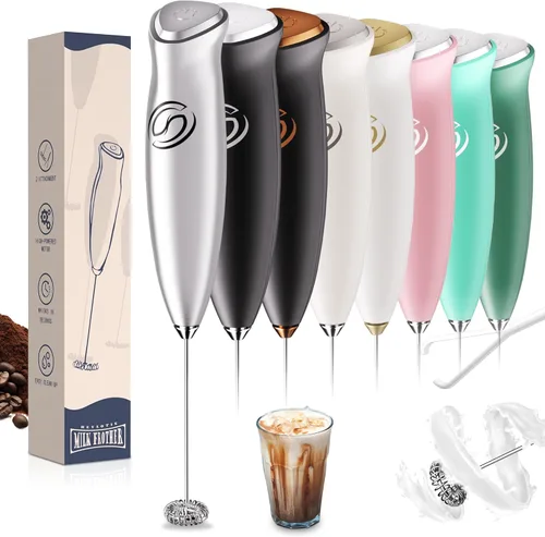 Miniatura 10 de Espumador de leche de mano, mezclador de bebidas, agitador de café de mano, espumador eléctrico para mezclador de café, varita con 2 batidores