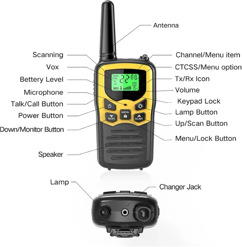 Miniatura 4 de Walkie Talkies con 22 canales FRS, walkie talkies MOICO para adultos con linterna LED, pantalla LCD de escaneo VOX, walkie talkie familiar de largo