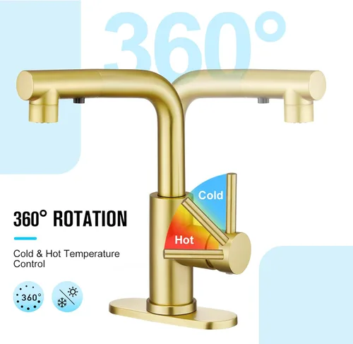 Miniatura 4 de CREA Grifo de Cocina Dorado con Pulverizador Extraíble - Grifo para Fregadero de Baño y Utilidad - Manija Única, 3 o 1 Agujero