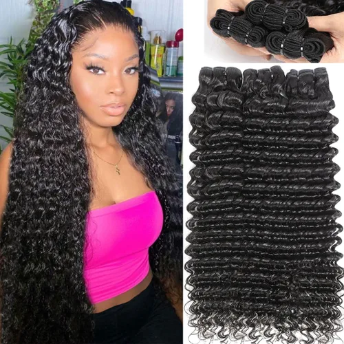 Manojos de cabello humano ondulado profundo 12A de 16, 18, 20 pulgadas, 100% sin procesar, cabello humano indio húmedo y ondulado, cabello virgen