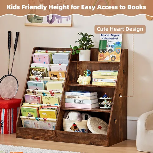 Miniatura 7 de Lerliuo Estantería y Organizador de Almacenamiento para Niños de 4 Niveles, Estantería Inclinada de Cinco Capas para Niños, Estante de Libros