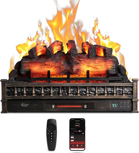 Miniatura 8 de TURBRO Eternal Flame - Calentador eléctrico de cuarzo infrarrojo WiFi de 30 pulgadas con sonido crujiente, troncos de madera de pino realistas