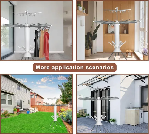 Miniatura 7 de Tendedero plegable de 4 patas con ruedas, portátil, de gran capacidad, ahorro de espacio, plegable, para uso doméstico en interiores y exteriores