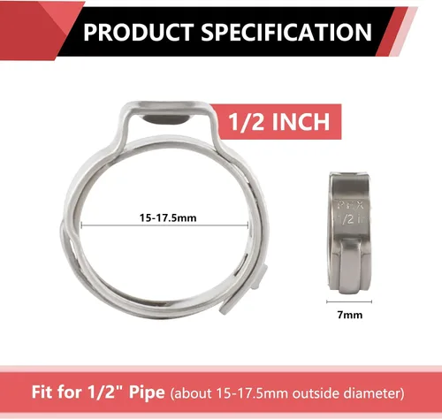 Miniatura 3 de EFIELD - Paquete de 100 anillos de abrazadera de acero inoxidable de 1/2 pulgada para tubos Pex (CLAMP017)