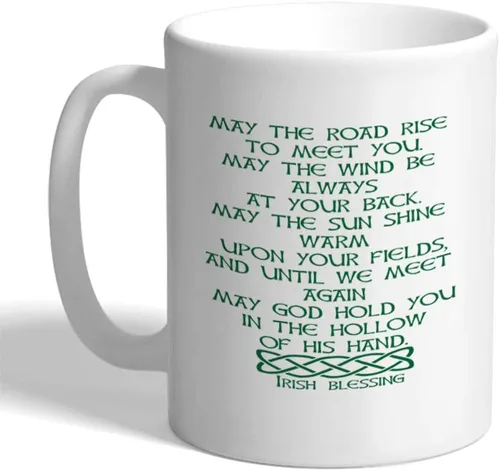 Taza de café personalizada de 11 onzas May The Road Rise to Meet You Irish Blessing Four Leaf Shamrock Trébol Irlanda Irlanda Irlanda San Patricio