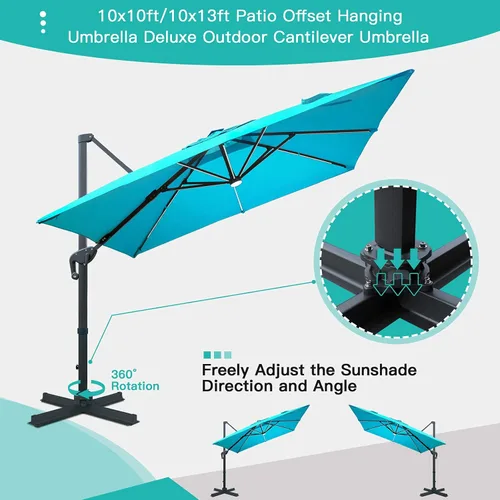 Miniatura 5 de Sunnyglade Sombrilla de patio voladiza LED de 10 x 10 pies con energía solar, sombrilla cuadrada de lujo con rotación de 360° y sistema de Azul