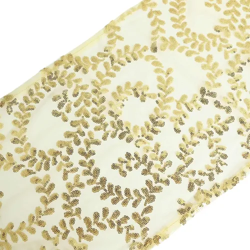 Miniatura 3 de Efavormart - Camino de mesa con lentejuelas bordadas de hojas doradas de 12 x 108 pulgadas Dorado