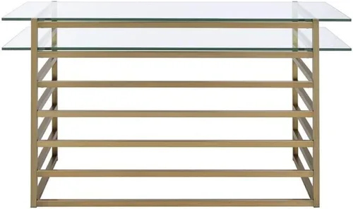 Miniatura 6 de Acme Shona Escritorio rectangular de cristal con 1 estante en oro antiguo y transparente