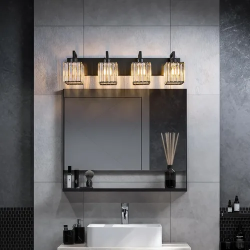 Miniatura 2 de Moderna lámpara de cristal para pared/tocador de baño, de 4 luces, color negro Negro torcido