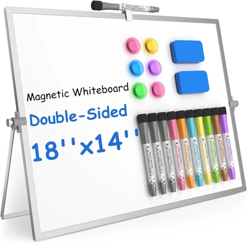 Miniatura 8 de Grtard Pizarra blanca magnética de borrado en seco, pizarra blanca de escritorio de doble cara de 16 x 12 pulgadas con soporte, juego de pizarra