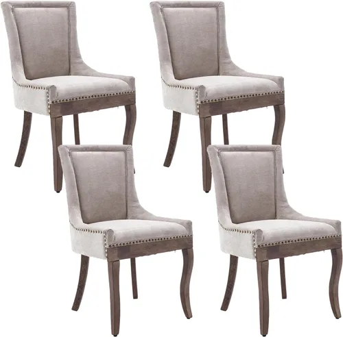 Miniatura 15 de Aoowow Juego de 2 sillas laterales tapizadas vintage de tela, sillas de madera maciza para cocina, comedor con cabezas de clavo, patas de madera