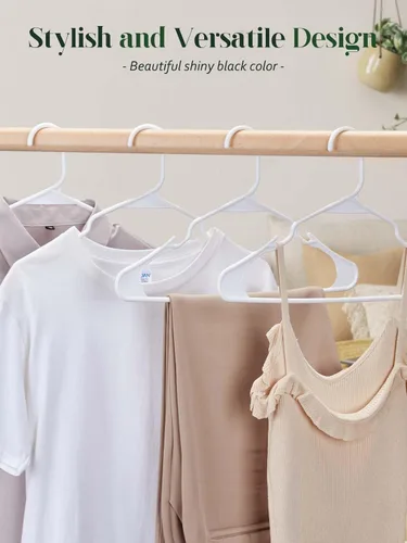 Miniatura 6 de Cozymood Perchas de plástico con muescas, paquete de 50 perchas tubulares para ropa que ahorran espacio, color blanco, delgadas, antideslizantes