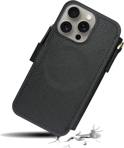 Miniatura 6 de Harryshell Funda compatible con iPhone 15 Pro con carga inalámbrica MagSafe con 3 ranuras para tarjetas, bolsillo con cremallera, bolsillo
