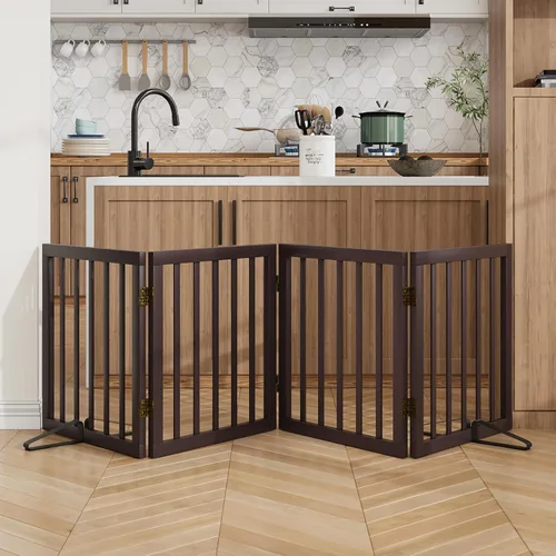 Miniatura 15 de Puerta plegable negra para mascotas de 18-55 pulgadas para escaleras y puertas, valla de puerta para cachorros