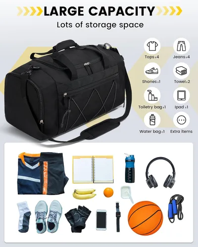 Miniatura 5 de Vorspack Bolsa de gimnasio para hombres 21 pulgadas bolsa de viaje bolsa de lona para gimnasio, deportes, viajes, fin de semana, natación durante