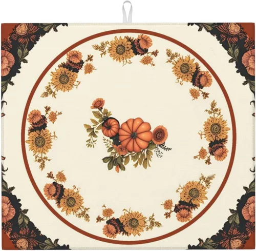 Miniatura 17 de Tapete de secado de platos de hojas de otoño para encimeras de 18 x 16 pulgadas, almohadilla protectora para escurridor de platos con lazo