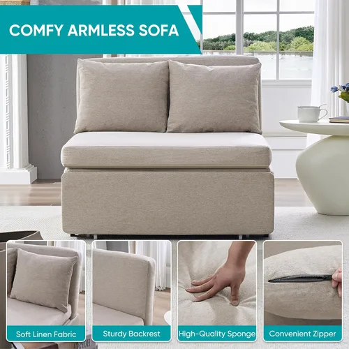 Miniatura 4 de BALUS Sofá cama extraíble tamaño individual de 43 pulgadas de ancho con camas extraíbles, sofá cama convertible 2 en 1 de lino con almohadas
