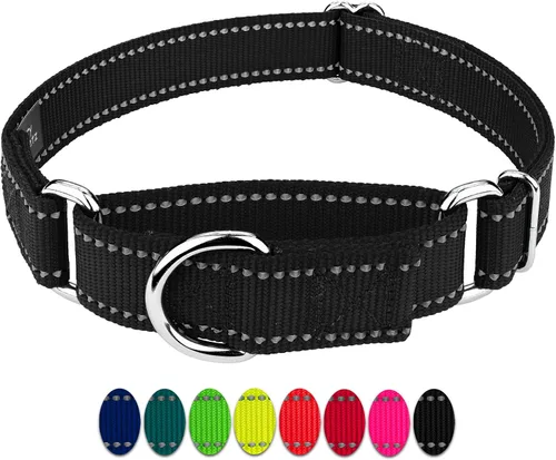Miniatura 3 de Country Brook Petz - Vibrante selección de 8 colores - Collar de perro Martingala de nailon reflectante (pequeño, 3/4 pulgadas, negro)