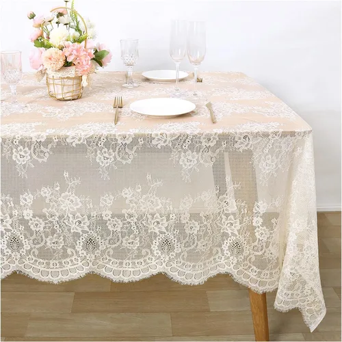 Miniatura 13 de Fanqisi Mantel de encaje azul de 5 piezas de 60 x 120 pulgadas, manteles de encaje clásico para boda, cubierta de mesa de fiesta para despedida