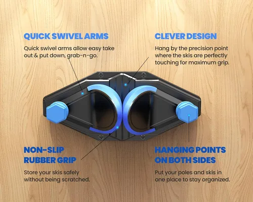 Miniatura 3 de Skifavs Soporte de pared de esquí, estante de almacenamiento de pared de snowboard, estante de esquí y snowboard para pared de garaje, estante