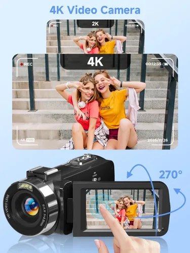 Miniatura 2 de Cámara Digital, Cámara de Video 4K Camcorder UHD 56MP WiFi para Vlogging, Zoom Digital 18X, Visión Nocturna IR, Cámaras con Pantalla Táctil de 3
