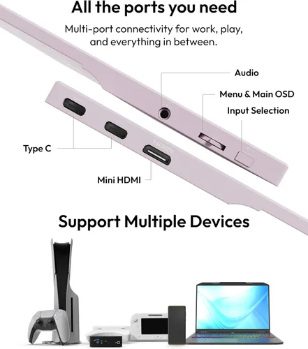 Miniatura 5 de Pixio PX160 Wave Rosa Monitor Portátil 15.6 Pulgadas 60Hz FHD 1080p Panel IPS HDR Soporte de Pantalla Cubierta USB-C HDMI Extensión de Pantalla