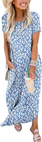 Miniatura 2 de ANRABESS - Vestido largo de playa de verano con bolsillos, suelto, informal, de manga corta, para mujer