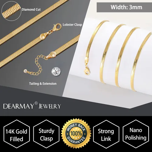 Miniatura 4 de DEARMAY 14K Gold Necklaces for Women, Dainty Gold Herringbone Choker Necklace for Women Thin Layered Chunky Snake Chain Necklaces Jewelry for Teen