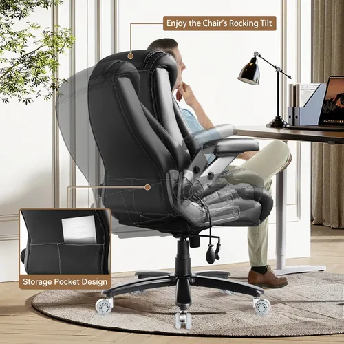 Miniatura 5 de 700lbs Big and Tall Office Chair, Ergonomic Heavy Duty Executive Cloth Office Chair with 5D Flip Arms & Adjustable Lumbar Support & Dual Rubber