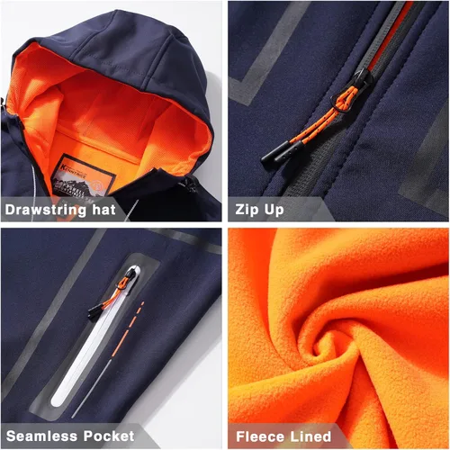 Miniatura 6 de UIUO-UIPEU Men's Softshell Jackets Fleece Lined Waterproof Windbreaker Hooded Jackets for Men Hiking Golf Jacket Fall Winter