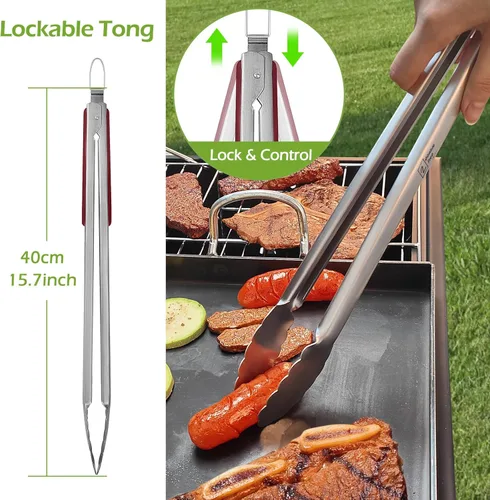 Miniatura 4 de Juego de herramientas de barbacoa de acero inoxidable de 4 piezas, pinzas, tenedor, espátula, cepillo, utensilios para parrilla - Herramientas