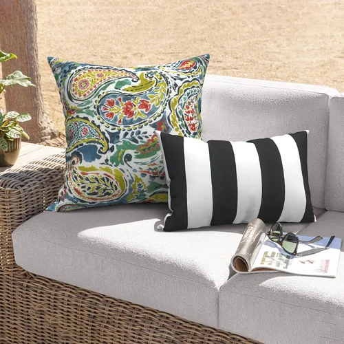 Miniatura 627 de Juego de 2 almohadas para exteriores de 16 x 16 pulgadas, repelentes al agua con interiores, para muebles de patio, hogar, jardín, geometría bohemia