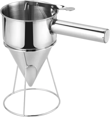 MAOPINER Dispensador de masa de panqueques de acero inoxidable de 40.6 fl oz, 40.5 onzas, dispensador de embudo de pistón, embudo de confitería de
