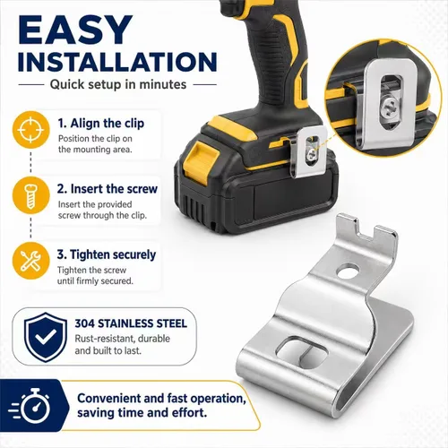 Miniatura 5 de Juego de 2 clips para cinturón DEWALT N268241 N086039 con tornillos Clips de cinturón de acero inoxidable 304 compatibles con DEWALT N268241