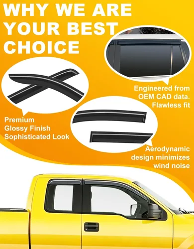 Miniatura 6 de Extra-Thick Window Rain Guard for 2004-2014 Ford F150 Extended Cab/SuperCab Rain Guards Tape-on Side Truck Window Visors Low Profile Vent Visor