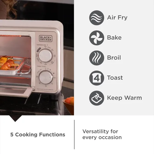 Miniatura 3 de BLACK+DECKER Crisp N Bake™ PRO - Horno tostador digital de 4 rebanadas, 5 funciones de cocción, horno de encimera de convección, se adapta a pizza