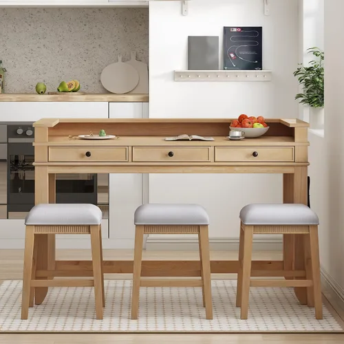 Miniatura 17 de Juego de mesa de comedor para 2, juego de mesa de comedor de 3 piezas de altura de mostrador con puerto USB y taburetes tapizados, color espresso