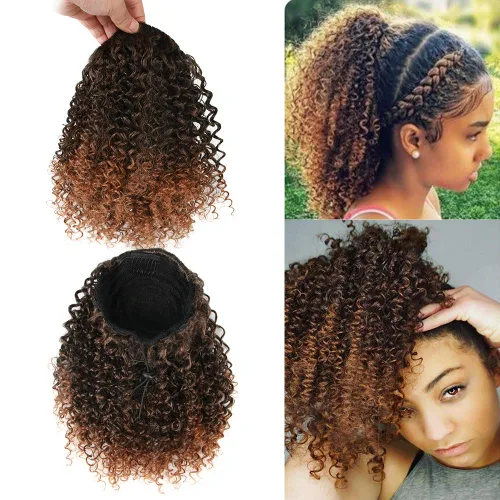 Miniatura 8 de Extensión de cola de caballo corta afro rizada para cola de caballo afroamericana, extensión de cola de caballo sintética afro rizada para mujeres