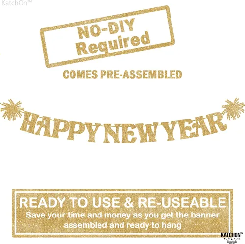 Miniatura 2 de KatchOn, Cartel de feliz año nuevo dorado con purpurina – 10 pies, Bye 2026 Hello 2026 Banner Decoraciones de feliz año nuevo, letrero de feliz