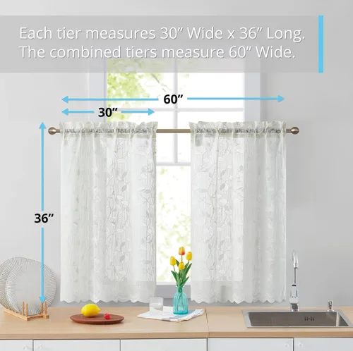 Miniatura 3 de HLC.ME Joyce - Cortina de encaje transparente para cocina, cafetería, para ventanas pequeñas, cocina y baño, 30 pulgadas de ancho x 36 pulgadas