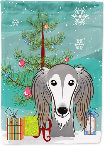 Miniatura 37 de Caroline's Treasures BB1622CHF - Bandera de casa Shih Tzu con árbol de Navidad y gris plateado para porche, grande, para colgar en la pared