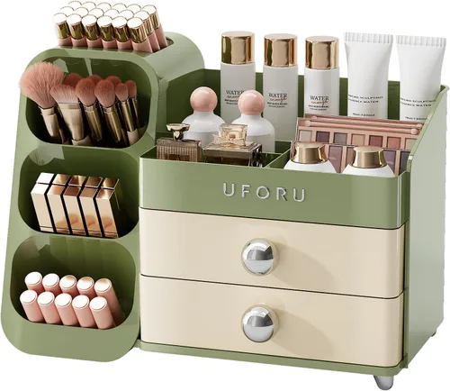 Miniatura 12 de UFORU Organizador de maquillaje para tocador con soporte para pinceles, organizador de cuidado de la piel de gran capacidad para encimera de baño