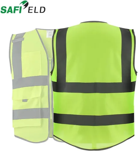 Miniatura 3 de Chaleco de trabajo reflectante de seguridad, paquete de 6 para hombres y mujeres, con 8 bolsillos y cremallera, ropa exterior de construcción