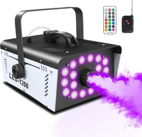 Máquina de niebla para Halloween al aire libre de 1200 W con 18 luces LED, niebla de máquina de humo con control remoto, perfecta para fiestas,