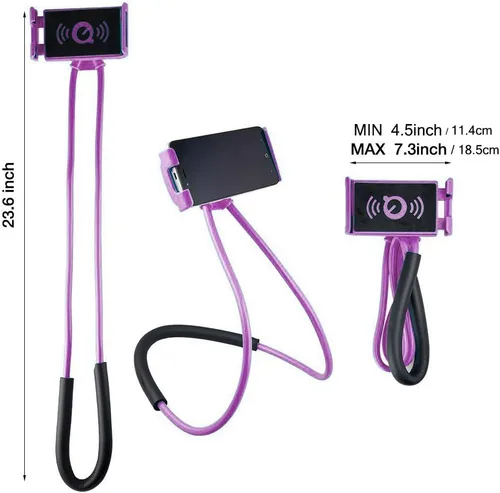 Miniatura 5 de Soporte de teléfono para el cuello - Soporte universal para colgar en el cuello, de uso sencillo, giratorio, con múltiples funciones, soporte Negro