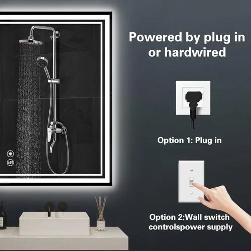 Miniatura 6 de Paquete de 2 espejos LED de baño de 24 x 36 pulgadas, espejo LED para baño, sin niebla, regulable, 3 colores, espejo de baño con luces, espejo