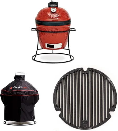 Kamado Joe KJ13RH - Parrilla de carbón portátil de 13.5 pulgadas, color rojo intenso, incluye cubierta de parrilla KJ15080420, placa de hierro
